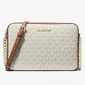 Michael Kors Jet Set Large Logo Crossbody Bag in Vanilla w/ Gold Hardware NEW